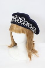 画像1: Jane Marple / レース刺繍ベレー  黒Ｘ白 I-26-08-15-113-JM-AC-SA-ZI (1)