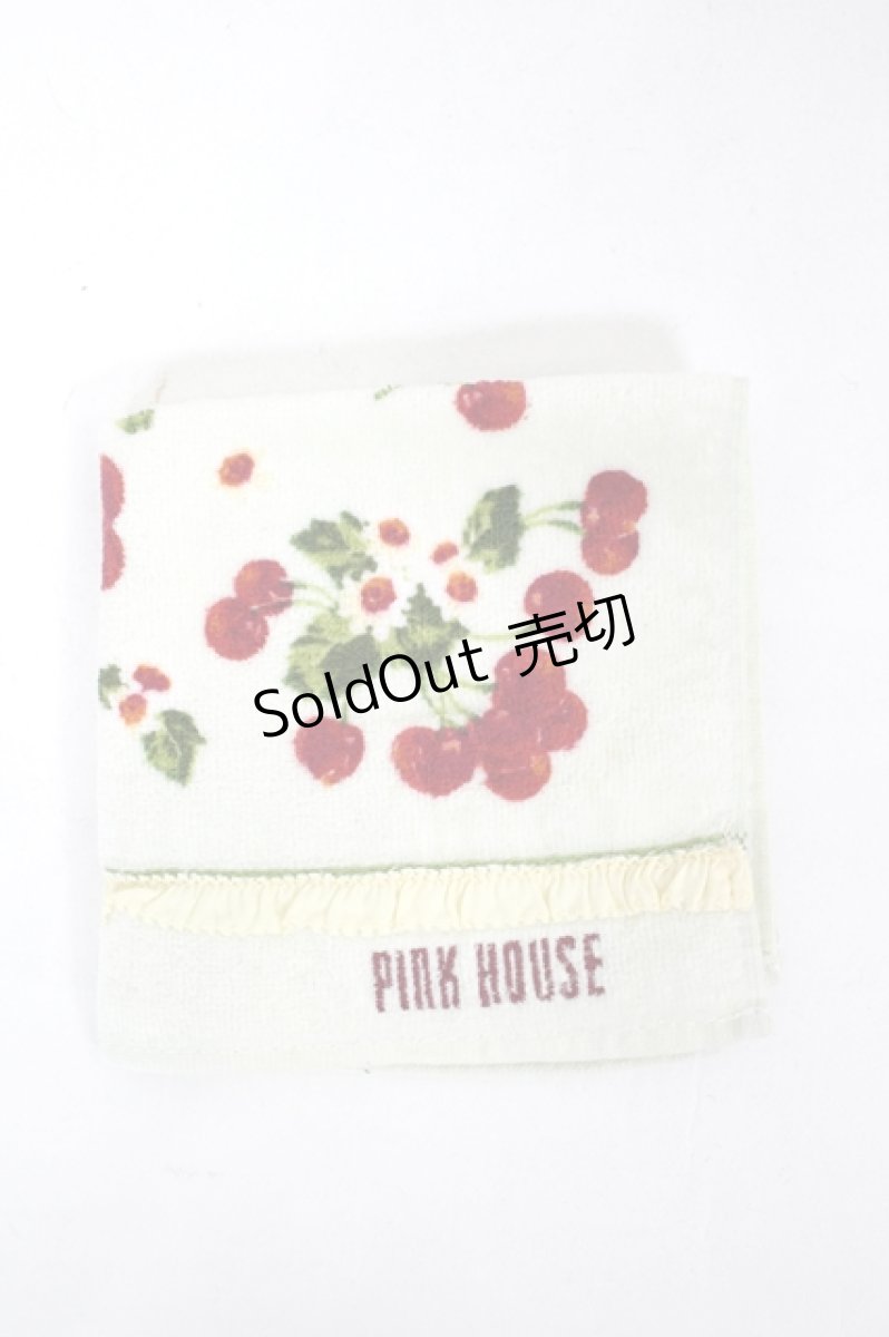 画像1: PINK HOUSE / チェリー総柄タオルハンカチ  白Ｘ赤 I-26-08-15-125-LO-ZA-SA-ZI (1)