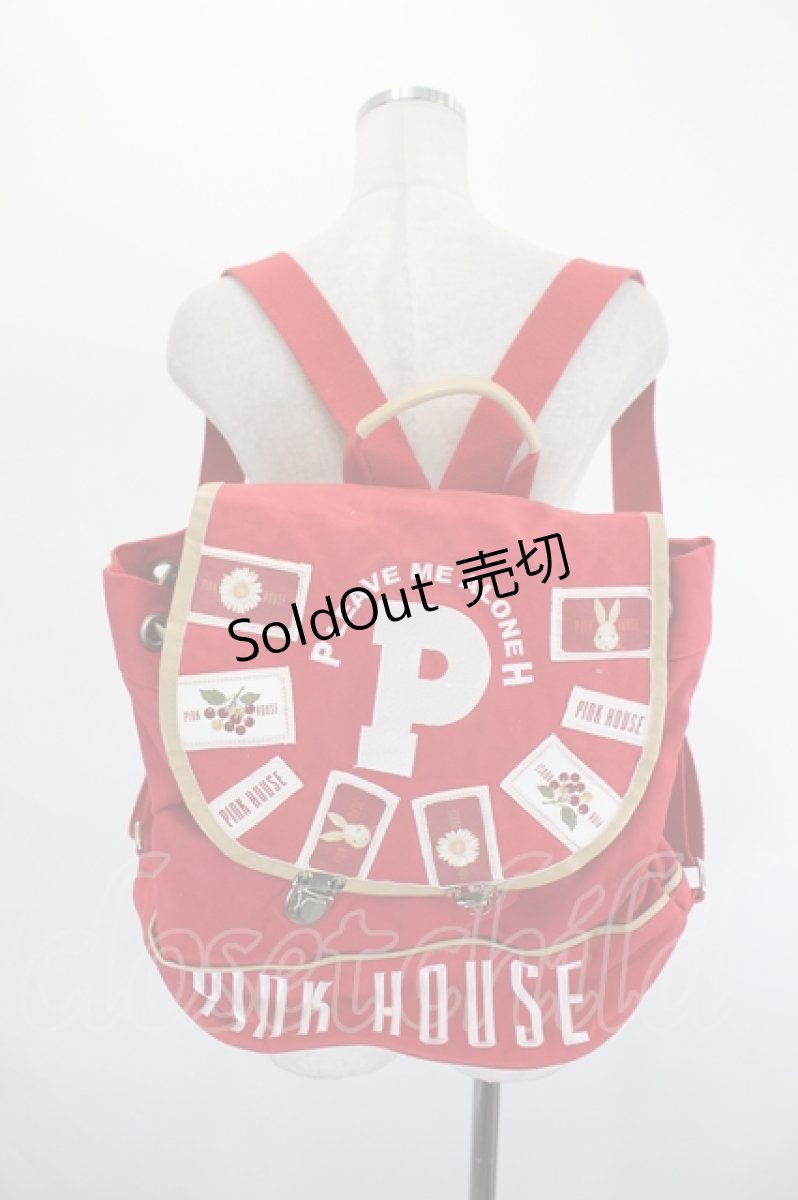 画像1: PINK HOUSE / ロゴ＆ネーム使いリュックサック  赤 I-26-08-17-116-LO-BG-SA-ZTK066 (1)
