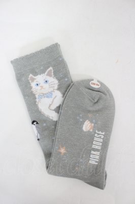 Preview of さざ波とねこモチーフソックス  グレー