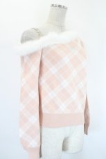 画像3: Ank Rouge / ファーオフショルチェックニットプルオーバー  ピンクＸ白 I-26-08-20-025-CA-TO-SA-ZI (3)