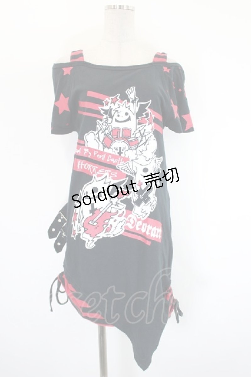 画像1: Deorart / プリントレイヤード風トップス M 黒×赤 I-26-08-20-030-PU-TO-TE-ZI (1)