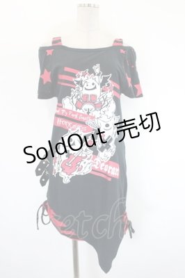 Preview of プリントレイヤード風トップス M 黒×赤