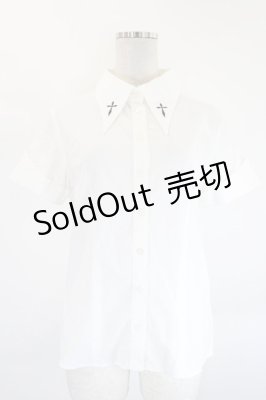 Preview of 襟クロス刺繍半袖ブラウス M 白