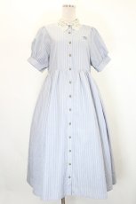 画像1: m petit by misako / レース襟ストライプワンピース M サックス I-26-08-20-050-LO-OP-TE-ZI (1)