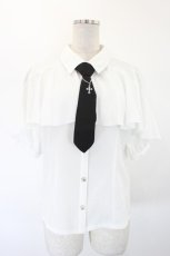 画像1: axes femme POETIQUE / タイ付ラッフルフリル半袖ブラウス M ホワイト I-26-08-20-070-AX-BL-SA-ZI (1)