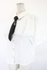 画像3: axes femme POETIQUE / タイ付ラッフルフリル半袖ブラウス M ホワイト I-26-08-20-070-AX-BL-SA-ZI (3)