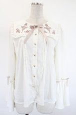 画像1: Amavel / チャイナ刺繍スクエア衿ブラウス  白Ｘピンク I-26-08-20-008-CA-BL-SA-ZI (1)