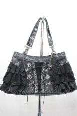画像1: Ozz oneste / 編み上げ刺繍レースフリルバッグ  黒 I-26-08-20-117-OO-BG-TE-ZI (1)