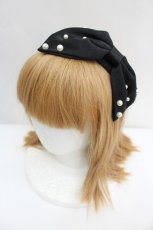 画像1: m petit by misako / パールリボンカチューシャ  黒 I-26-08-20-128-LO-AC-TE-ZI (1)
