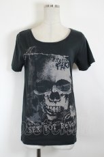 画像1: SEX POT ReVeNGe / ドクロ&ロゴプリントTシャツ S 黒Ｘグレー I-26-08-21-036-SP-TO-SA-ZI (1)