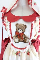画像2: kint絨球猫洋装 / くま刺繍&くまうさぎいちごプリントジャパースカート  アイボリーｘ赤 I-26-08-21-068-LO-OP-SA-ZI (2)