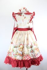 画像4: kint絨球猫洋装 / くま刺繍&くまうさぎいちごプリントジャパースカート  アイボリーｘ赤 I-26-08-21-068-LO-OP-SA-ZI (4)