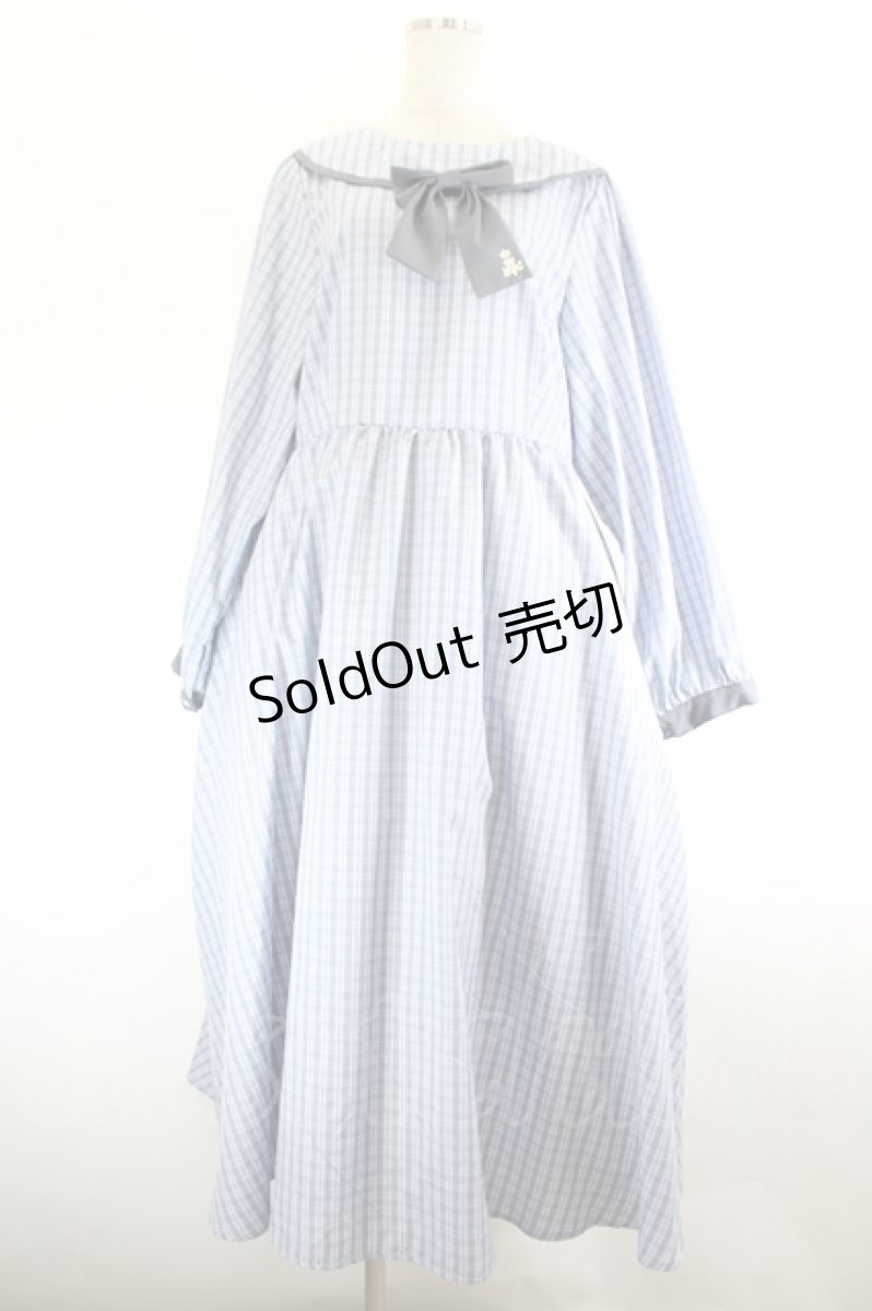画像1: m petit by misako / リボンチェックワンピース 3L サックスチェック I-26-08-21-073-LO-OP-SA-ZI (1)