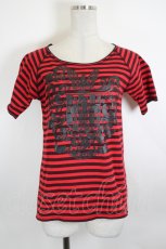 画像1: ALGONQUINS / プリントボーダーTシャツ  赤×黒 I-26-08-21-023-AL-TS-TE-ZI (1)