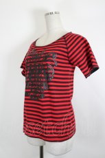 画像2: ALGONQUINS / プリントボーダーTシャツ  赤×黒 I-26-08-21-023-AL-TS-TE-ZI (2)