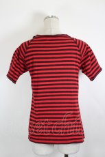 画像3: ALGONQUINS / プリントボーダーTシャツ  赤×黒 I-26-08-21-023-AL-TS-TE-ZI (3)