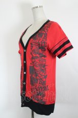 画像2: ALGONQUINS / スカル×英字プリント半袖カーディガン  赤×黒 I-26-08-21-027-AL-TO-TE-ZI (2)