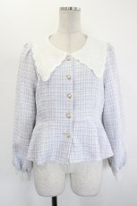 画像1: axes femme POETIQUE / 刺繍襟モールツイードジャケット  サックス I-26-08-23-022-AX-JA-TE-ZI (1)