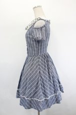 画像2: Secret Honey / ハート刺繍襟チェックオフショルワンピース  ブルーグレー I-26-08-23-073-CA-OP-TE-ZI (2)
