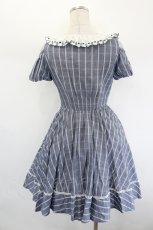 画像3: Secret Honey / ハート刺繍襟チェックオフショルワンピース  ブルーグレー I-26-08-23-073-CA-OP-TE-ZI (3)
