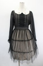 画像1: axes femme POETIQUE / シフォンチュール刺繍襟ワンピース  黒×アイボリー I-26-08-23-082-AX-TO-TE-ZI (1)