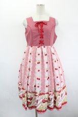 画像1: axes femme kawaii / クマパフェ柄切替ジャンスカ  ピンク I-26-08-23-085-AX-OP-TE-ZI (1)