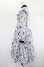 画像2: axes femme POETIQUE / トワルドジュイ風花柄ワンピース  ブルーグレー I-26-08-23-089-AX-OP-TE-ZI (2)