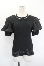 画像1: DearMyLove / パールネックレスリボンパフ袖トップス  黒Ｘ白 I-26-08-23-009-GO-TO-SA-ZI (1)