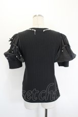 画像2: DearMyLove / パールネックレスリボンパフ袖トップス  黒Ｘ白 I-26-08-23-009-GO-TO-SA-ZI (2)