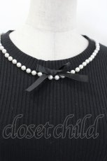 画像5: DearMyLove / パールネックレスリボンパフ袖トップス  黒Ｘ白 I-26-08-23-009-GO-TO-SA-ZI (5)