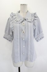 画像1: DearMyLove / パール襟ビジューフリルブラウス M サックスＸ白 I-26-08-23-011-GO-BL-SA-ZI (1)