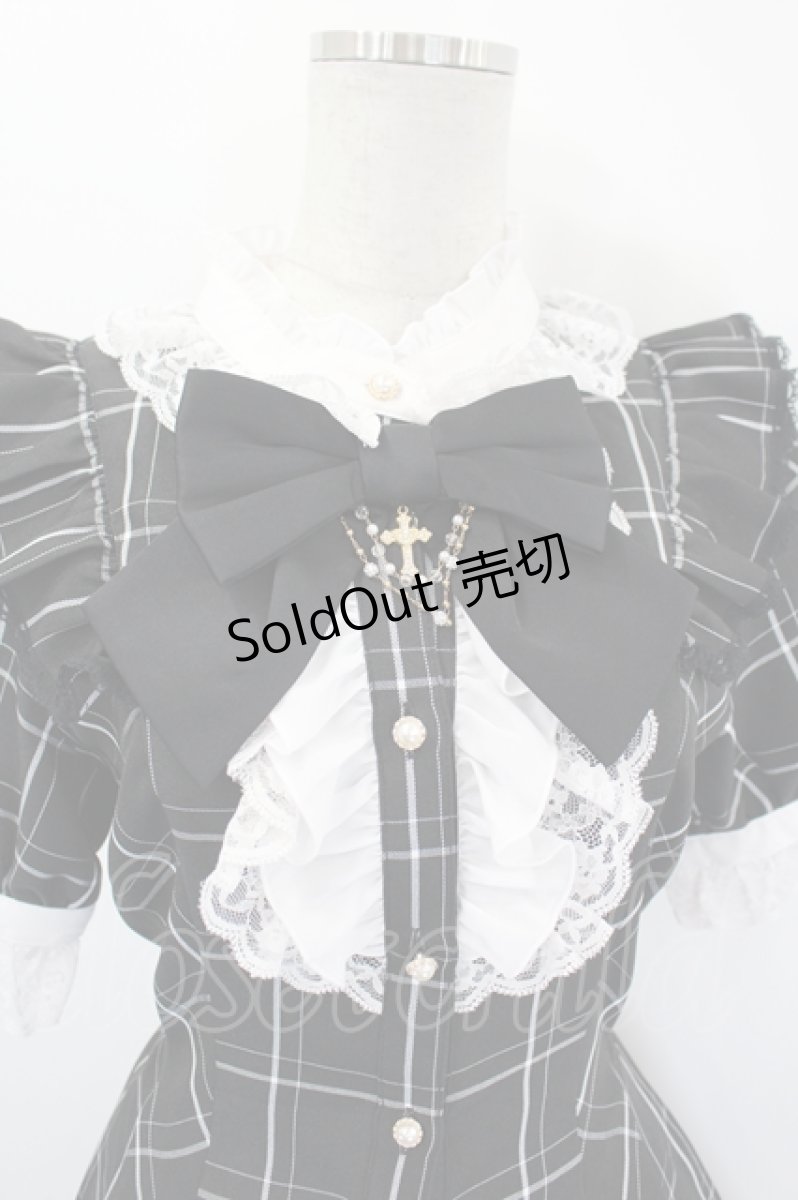 画像5: Secret Honey / クロスチェーンリボンチェック半袖ブラウス&ショートパンツ  黒Ｘ白 I-26-08-23-112-CA-OP-SA-ZI (5)