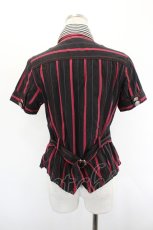 画像2: ALGONQUINS / ストライプベスト重ねデザイン半袖シャツ  黒Ｘ赤Ｘ白 I-26-08-25-026-AL-BL-SA-ZI (2)