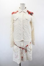 画像1: gouk / 和柄切替長袖シャツワンピース  アイボリーＸ赤 I-26-08-25-035-GO-OP-SA-ZI (1)