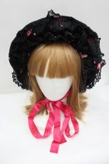 画像1: metamorphose / Blooming Gardenハーフボンネット  黒 I-26-08-28-111-ME-AC-TE-ZI (1)