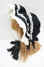 画像3: Angelic Pretty / ローズレースリボンボンネット  黒×白 I-26-08-28-115-AP-AC-TE-ZI (3)