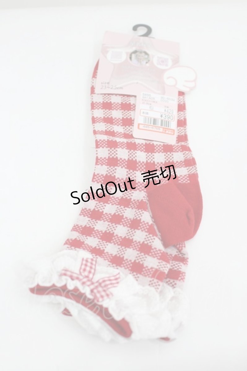 画像1: LOLITAその他 / 星名桜子/ギンガムチェック柄クルーソックス 23-25cm 中赤 I-26-08-28-138-LO-ZA-TE-ZI (1)