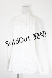 MIHO MATSUDA / フリルレース立ち襟ブラウス 白 I-26-08-28-023-GO-BL