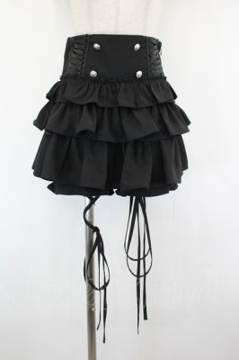 Preview of ハイウエストエンブレムボタン付きフリルパンツ  黒
