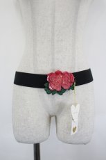 画像1: Jane Marple / 薔薇モチーフゴムベルト  濃ピンクＸ黒 I-26-08-30-110-JM-ZA-SA-ZI (1)