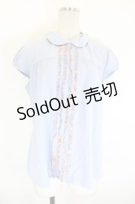Preview of 柄フリル半袖ポロシャツ L サックスＸ赤Ｘ白