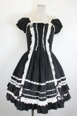 画像1: Angelic Pretty / トーションレース使い編み上げワンピース  黒×白 I-26-09-04-064-AP-OP-TE-ZI (1)