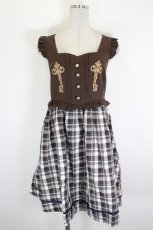 画像1: Amavel / 鍵刺繍チェックジャンパースカート  ブラウンＸチェック I-26-09-04-070-CA-OP-SA-ZI (1)