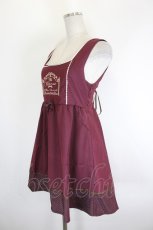 画像3: Amavel / 胸元刺繍ジャンパースカート  ボルドーＸ白 I-26-09-04-071-CA-OP-SA-ZI (3)
