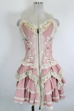 画像1: Ozz oneste / 薔薇刺繍コルセットキャミワンピース  ピンクｘアイボリー I-26-09-04-077-OO-OP-SA-ZI (1)