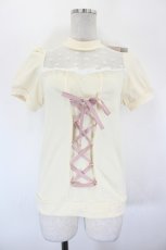画像1: Ank Rouge / フラワーレース切替ハイネック半袖カットソー  アイボリーＸ I-26-09-04-010-CA-TO-SA-ZI (1)