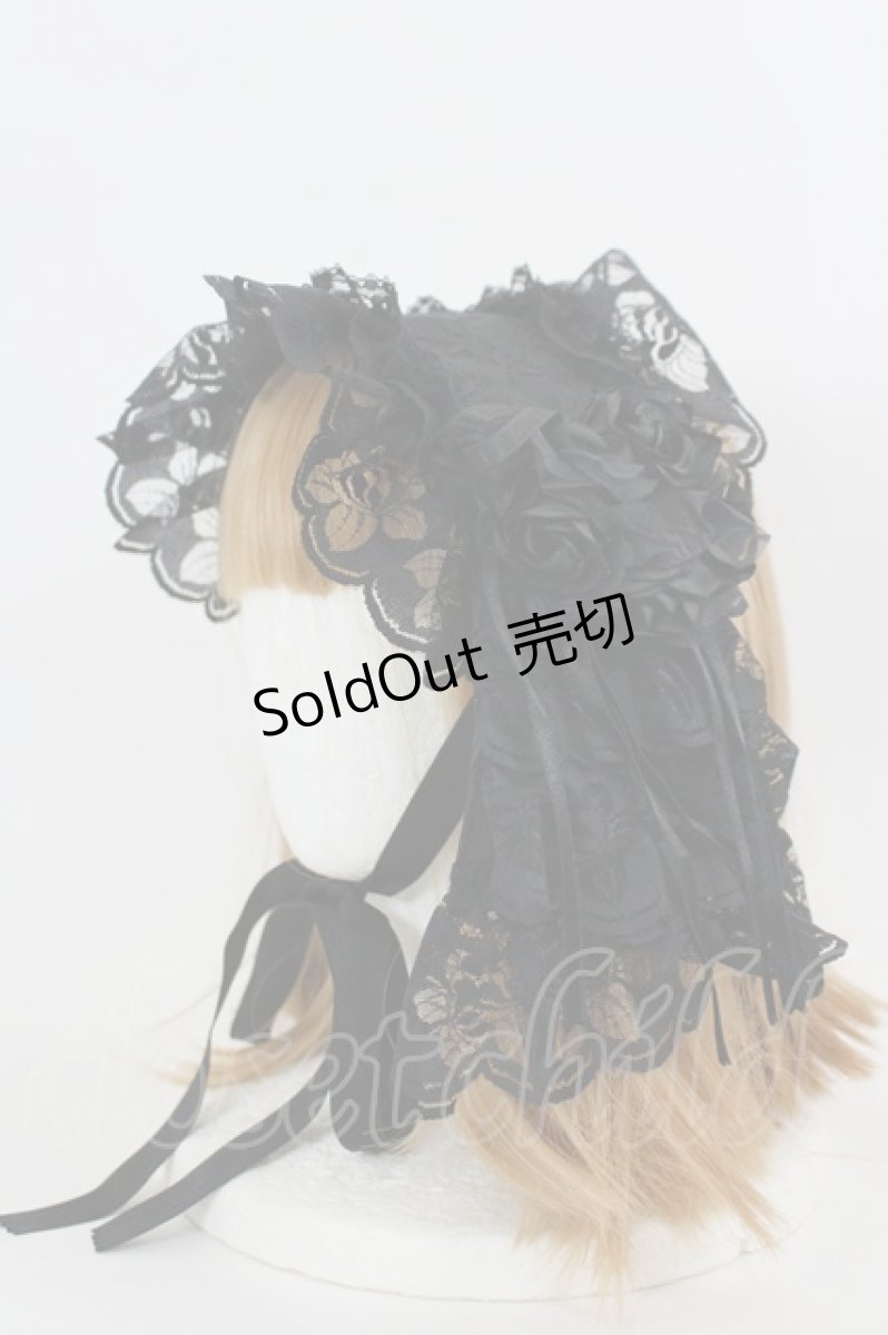 画像1: Blanche neige / ローズコサージュレースヘッドドレス  黒 I-26-09-04-123-GO-AC-TE-ZI (1)