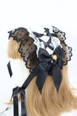 画像1: Angelic Pretty / レースハートチャームバラレースヘッドドレス  黒×白 I-26-09-04-124-AP-AC-TE-ZI (1)