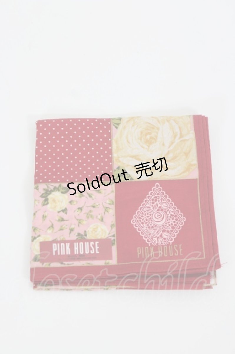画像1: BABY PINK HOUSE / パッチワーク風ローズ柄ハンカチ  赤 I-26-09-04-132-LO-ZA-TE-ZI (1)